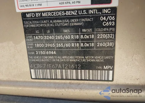 2007 Mercedes-Benz Gl 450 4Matic из США, поврежденный, VIN 4JGBF71E67A121612